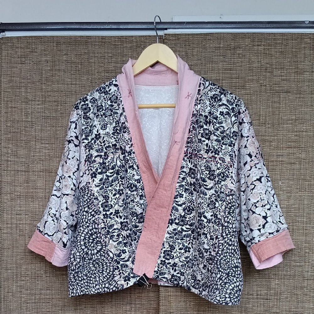 Floral Kimono Top with Pink Trim